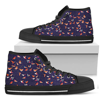 Colorful Origami Bird Pattern Print Black High Top Shoes