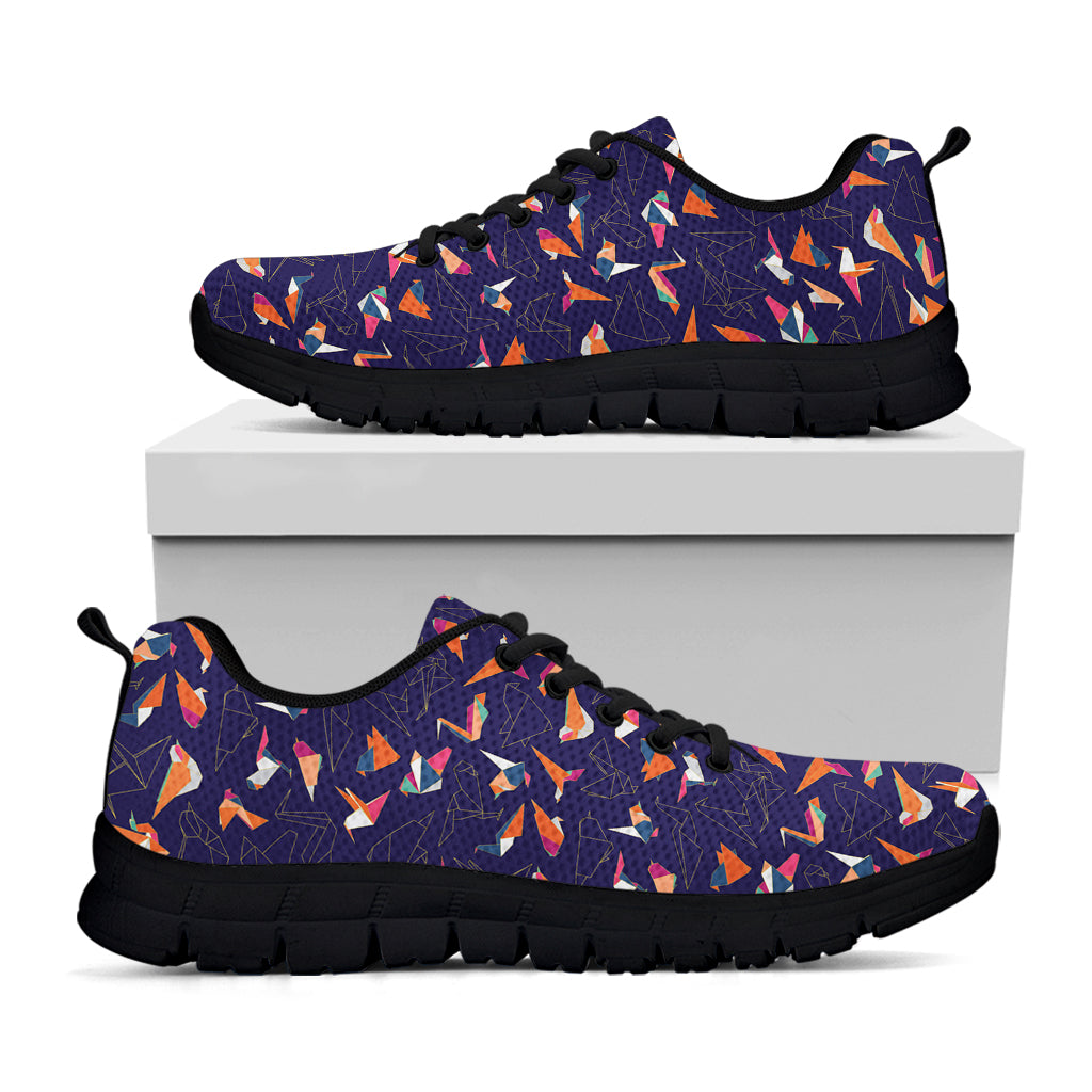 Colorful Origami Bird Pattern Print Black Sneakers