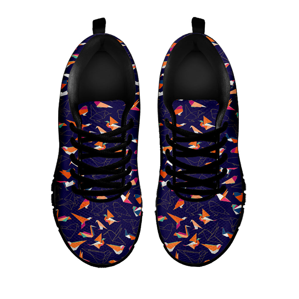 Colorful Origami Bird Pattern Print Black Sneakers