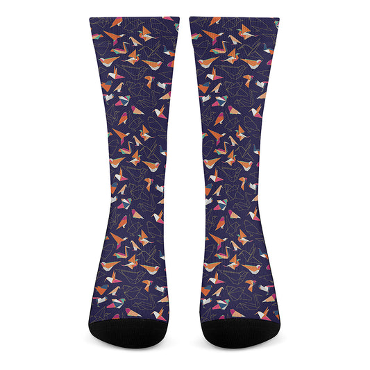 Colorful Origami Bird Pattern Print Crew Socks