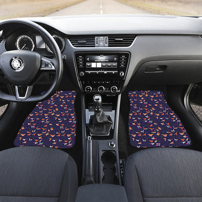 Colorful Origami Bird Pattern Print Front and Back Car Floor Mats