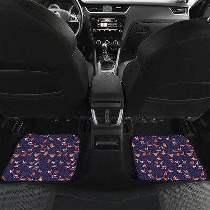 Colorful Origami Bird Pattern Print Front and Back Car Floor Mats