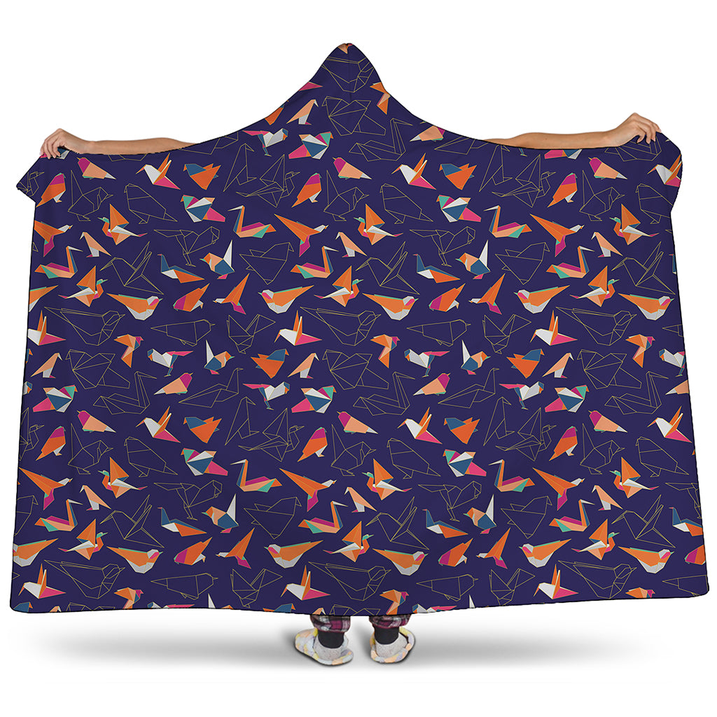 Colorful Origami Bird Pattern Print Hooded Blanket