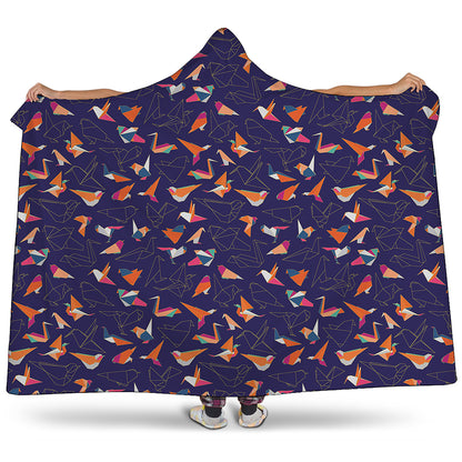 Colorful Origami Bird Pattern Print Hooded Blanket
