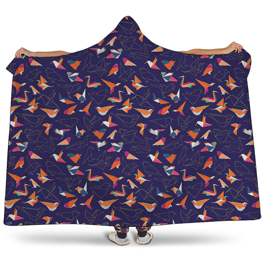 Colorful Origami Bird Pattern Print Hooded Blanket
