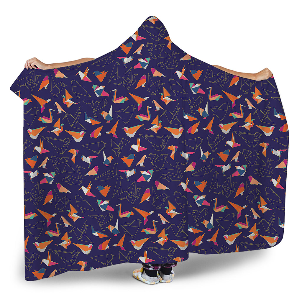 Colorful Origami Bird Pattern Print Hooded Blanket