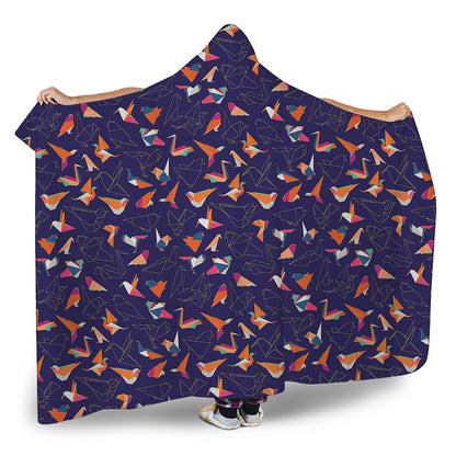 Colorful Origami Bird Pattern Print Hooded Blanket