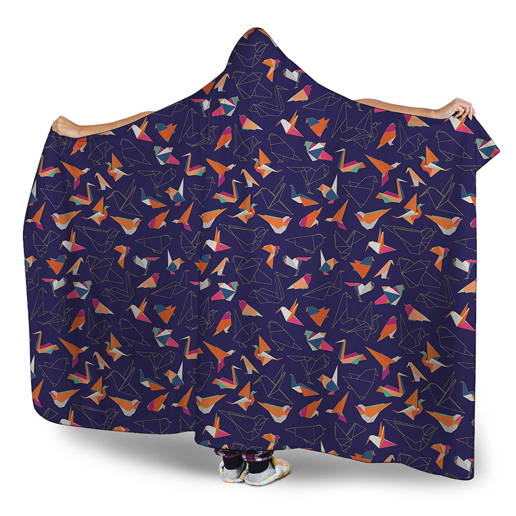 Colorful Origami Bird Pattern Print Hooded Blanket