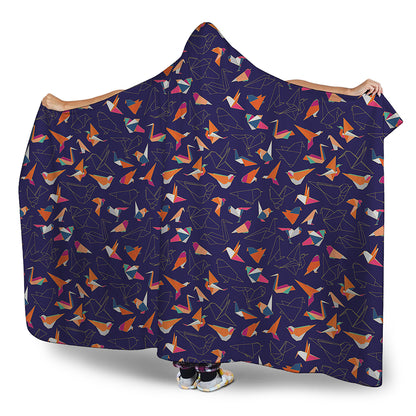 Colorful Origami Bird Pattern Print Hooded Blanket