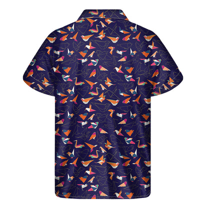 Colorful Origami Bird Pattern Print Men's Short Sleeve Shirt