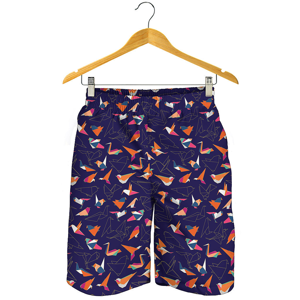 Colorful Origami Bird Pattern Print Men's Shorts