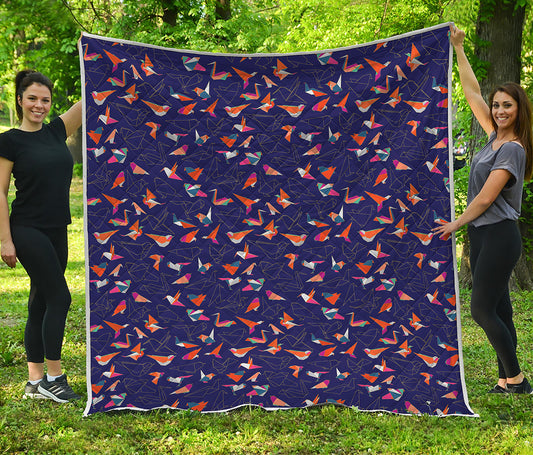 Colorful Origami Bird Pattern Print Quilt
