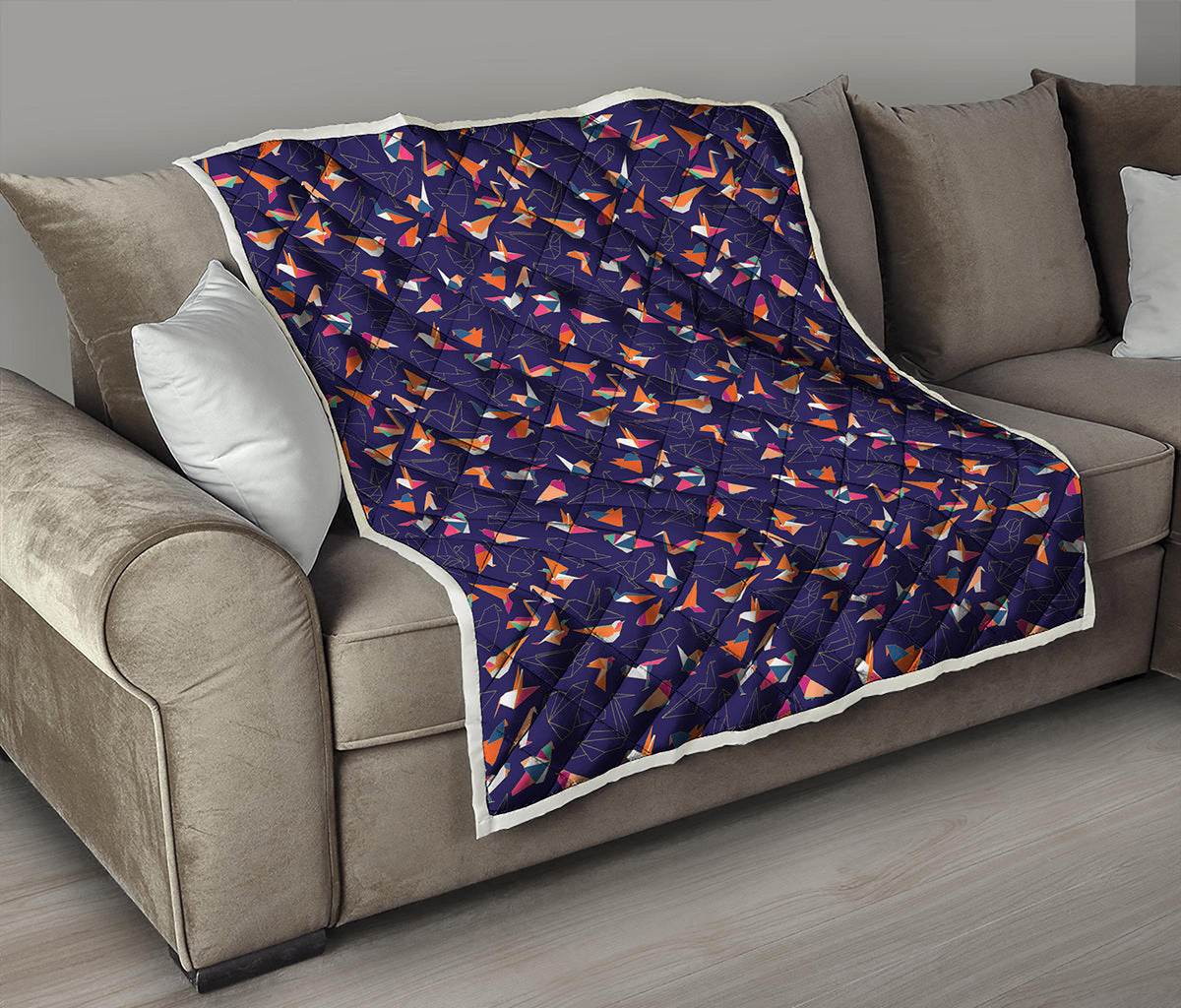 Colorful Origami Bird Pattern Print Quilt