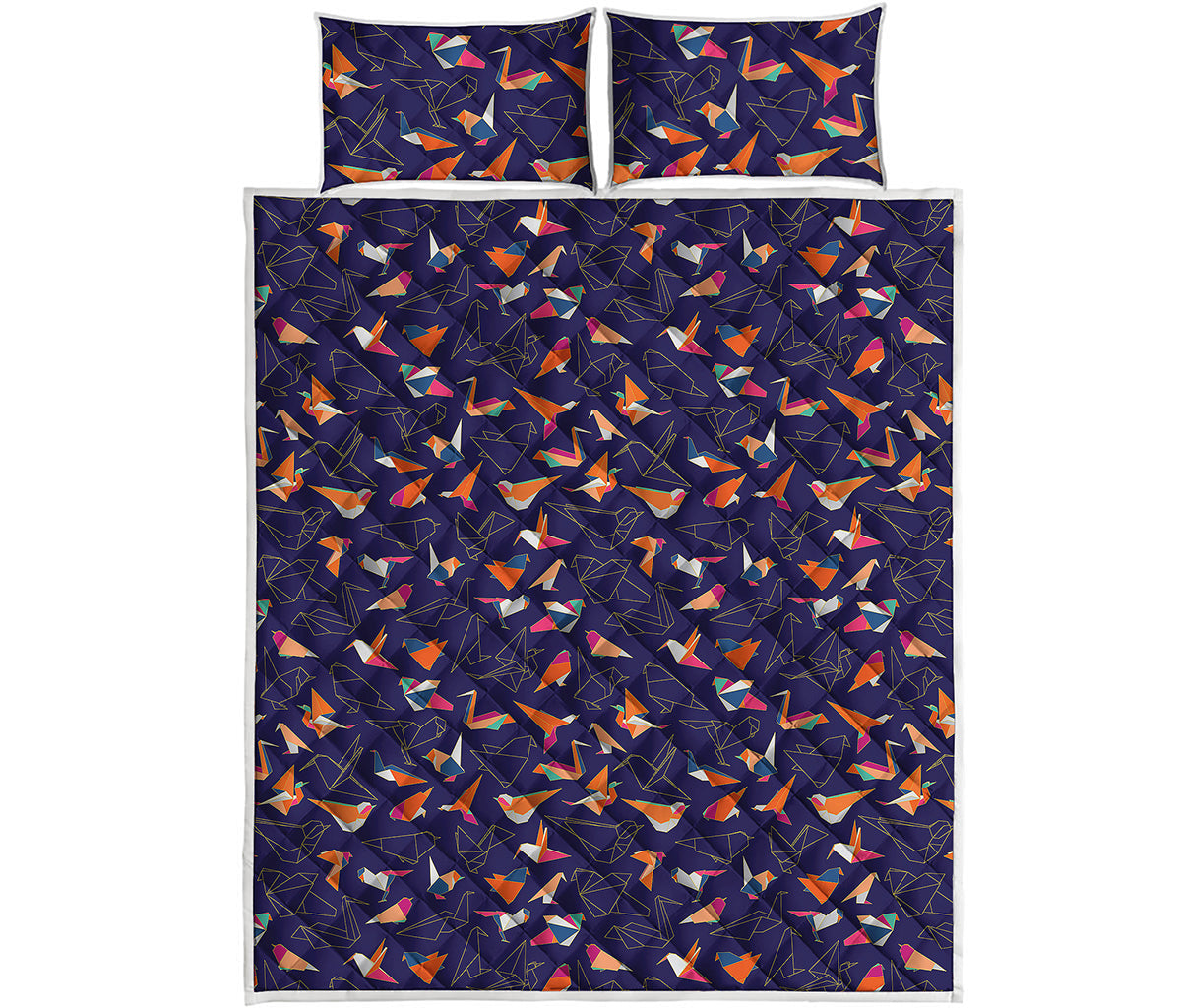 Colorful Origami Bird Pattern Print Quilt Bed Set