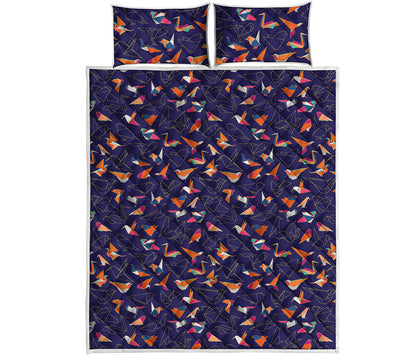 Colorful Origami Bird Pattern Print Quilt Bed Set