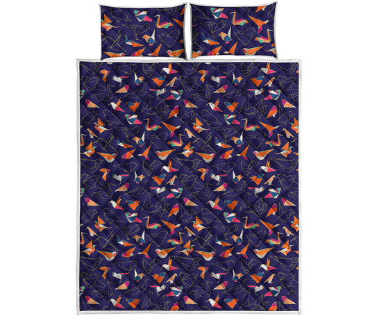 Colorful Origami Bird Pattern Print Quilt Bed Set