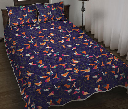 Colorful Origami Bird Pattern Print Quilt Bed Set