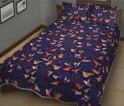 Colorful Origami Bird Pattern Print Quilt Bed Set