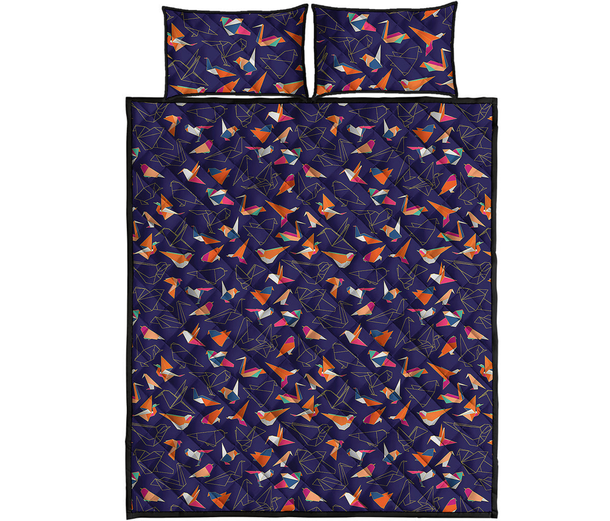Colorful Origami Bird Pattern Print Quilt Bed Set