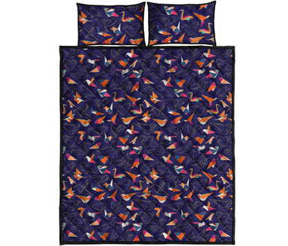 Colorful Origami Bird Pattern Print Quilt Bed Set
