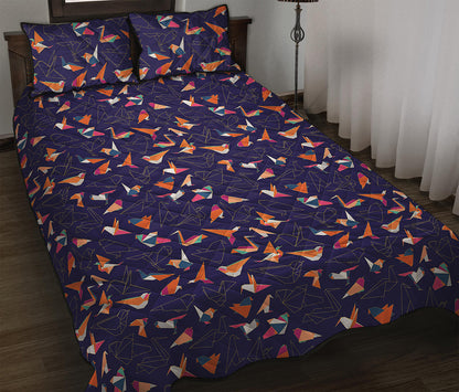 Colorful Origami Bird Pattern Print Quilt Bed Set