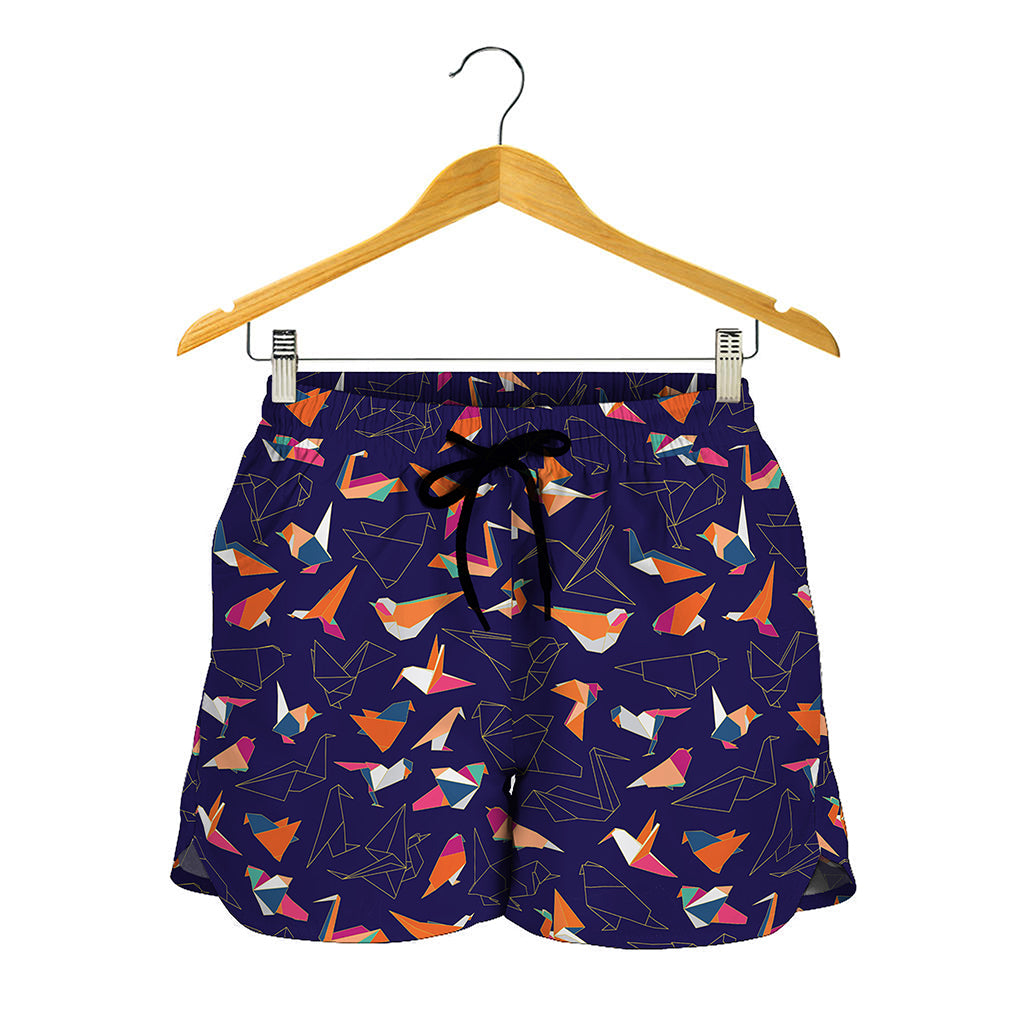 Colorful Origami Bird Pattern Print Women's Shorts