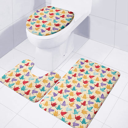 Colorful Origami Crane Pattern Print 3 Piece Bath Mat Set
