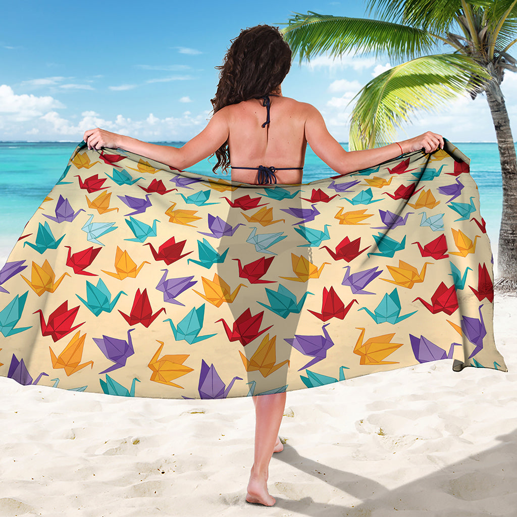 Colorful Origami Crane Pattern Print Beach Sarong Wrap