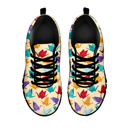 Colorful Origami Crane Pattern Print Black Sneakers