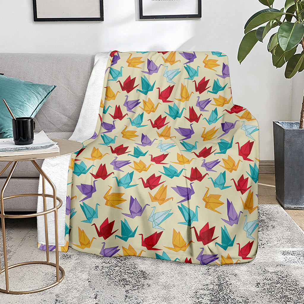 Colorful Origami Crane Pattern Print Blanket
