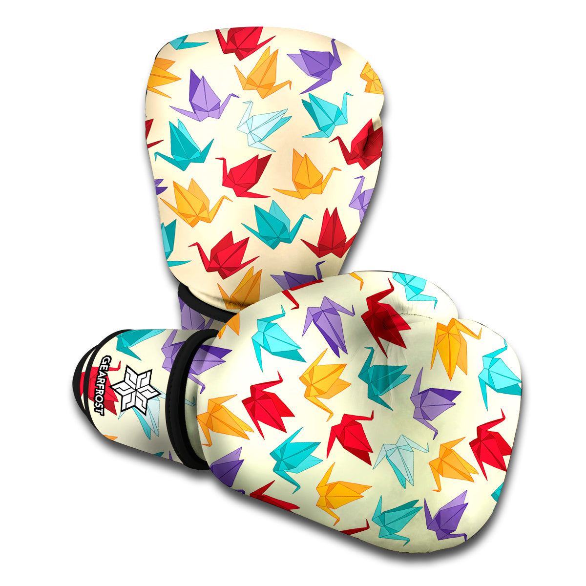 Colorful Origami Crane Pattern Print Boxing Gloves