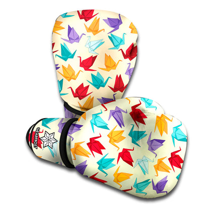 Colorful Origami Crane Pattern Print Boxing Gloves