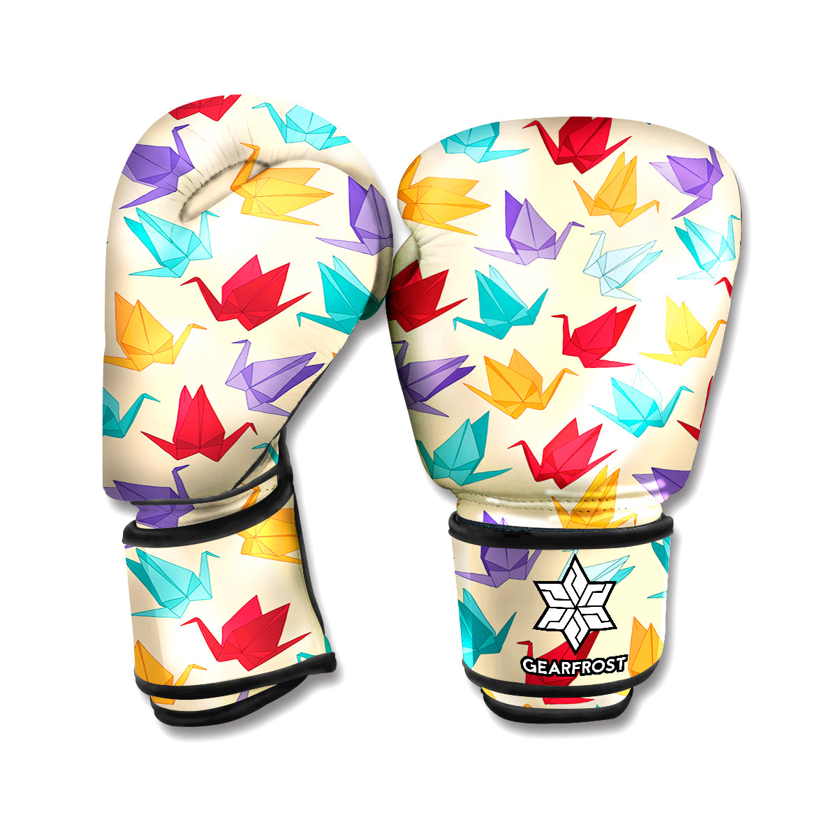 Colorful Origami Crane Pattern Print Boxing Gloves