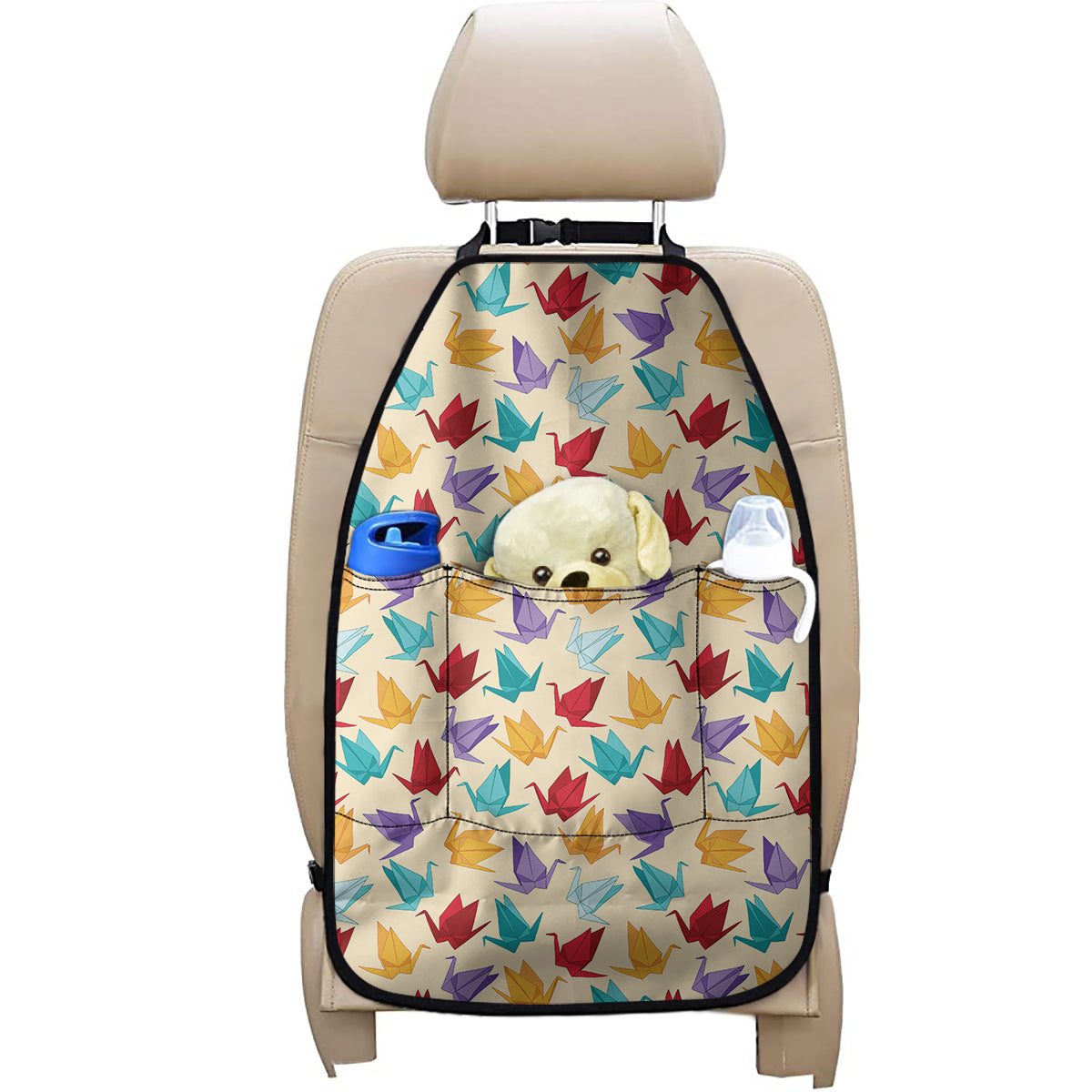Colorful Origami Crane Pattern Print Car Seat Organizers