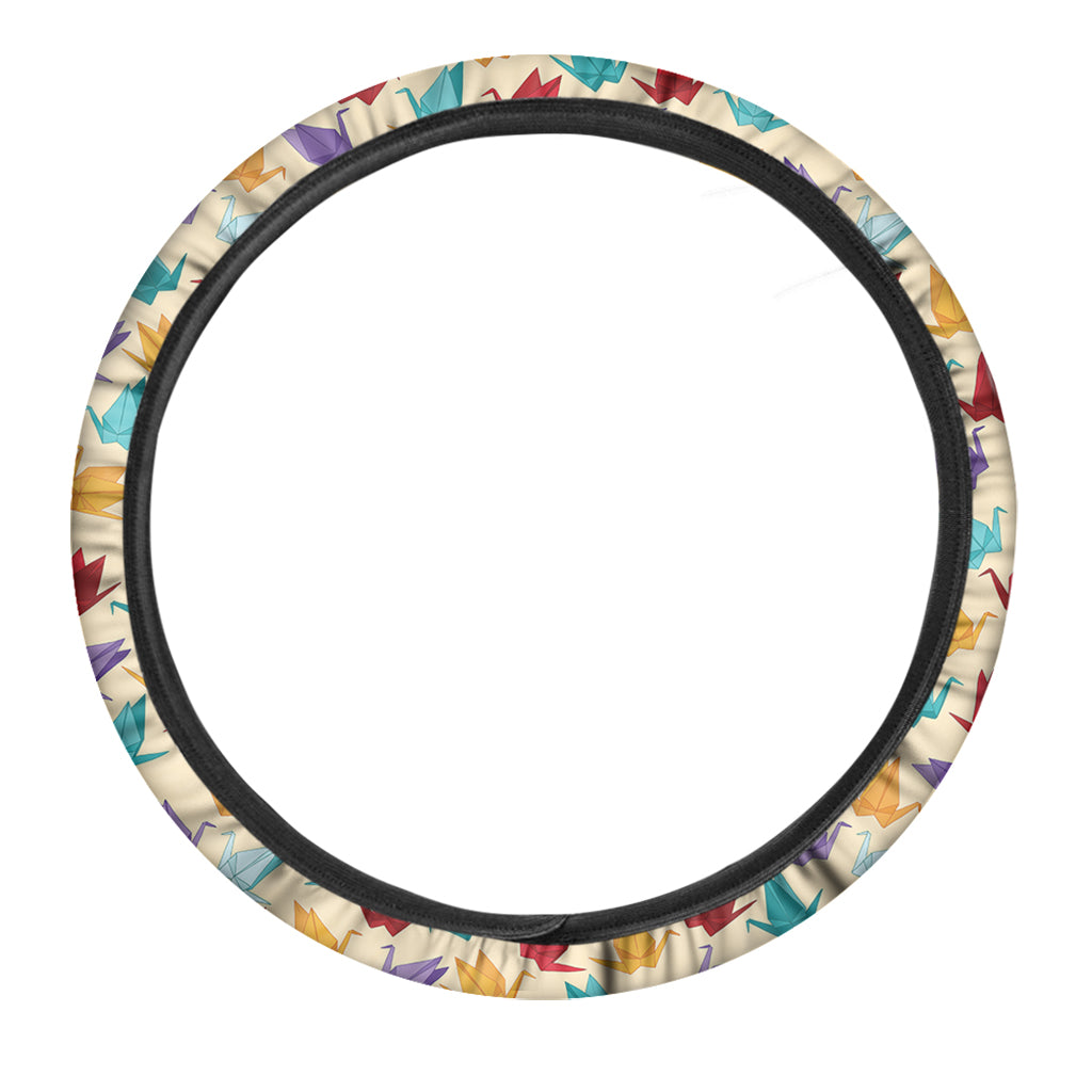 Colorful Origami Crane Pattern Print Car Steering Wheel Cover
