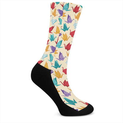 Colorful Origami Crane Pattern Print Crew Socks