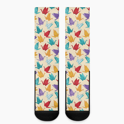 Colorful Origami Crane Pattern Print Crew Socks