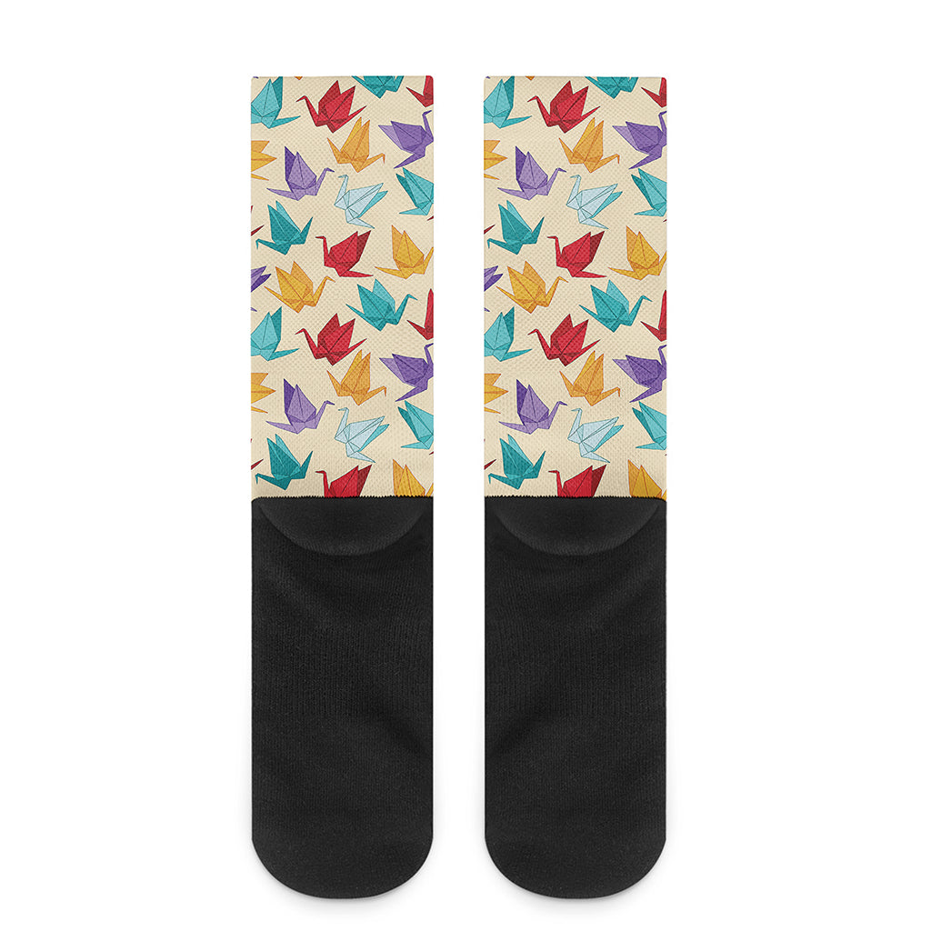 Colorful Origami Crane Pattern Print Crew Socks
