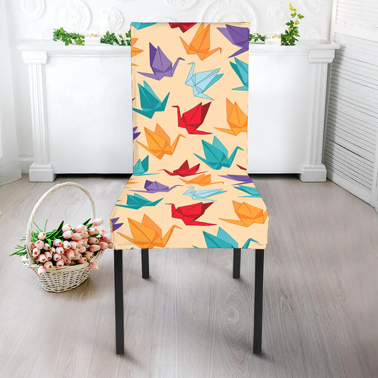 Colorful Origami Crane Pattern Print Dining Chair Slipcover