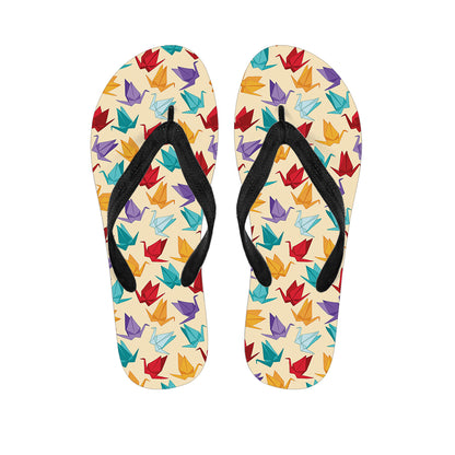 Colorful Origami Crane Pattern Print Flip Flops