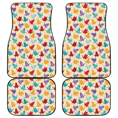 Colorful Origami Crane Pattern Print Front and Back Car Floor Mats
