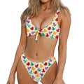 Colorful Origami Crane Pattern Print Front Bow Tie Bikini