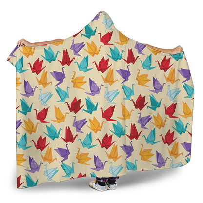 Colorful Origami Crane Pattern Print Hooded Blanket