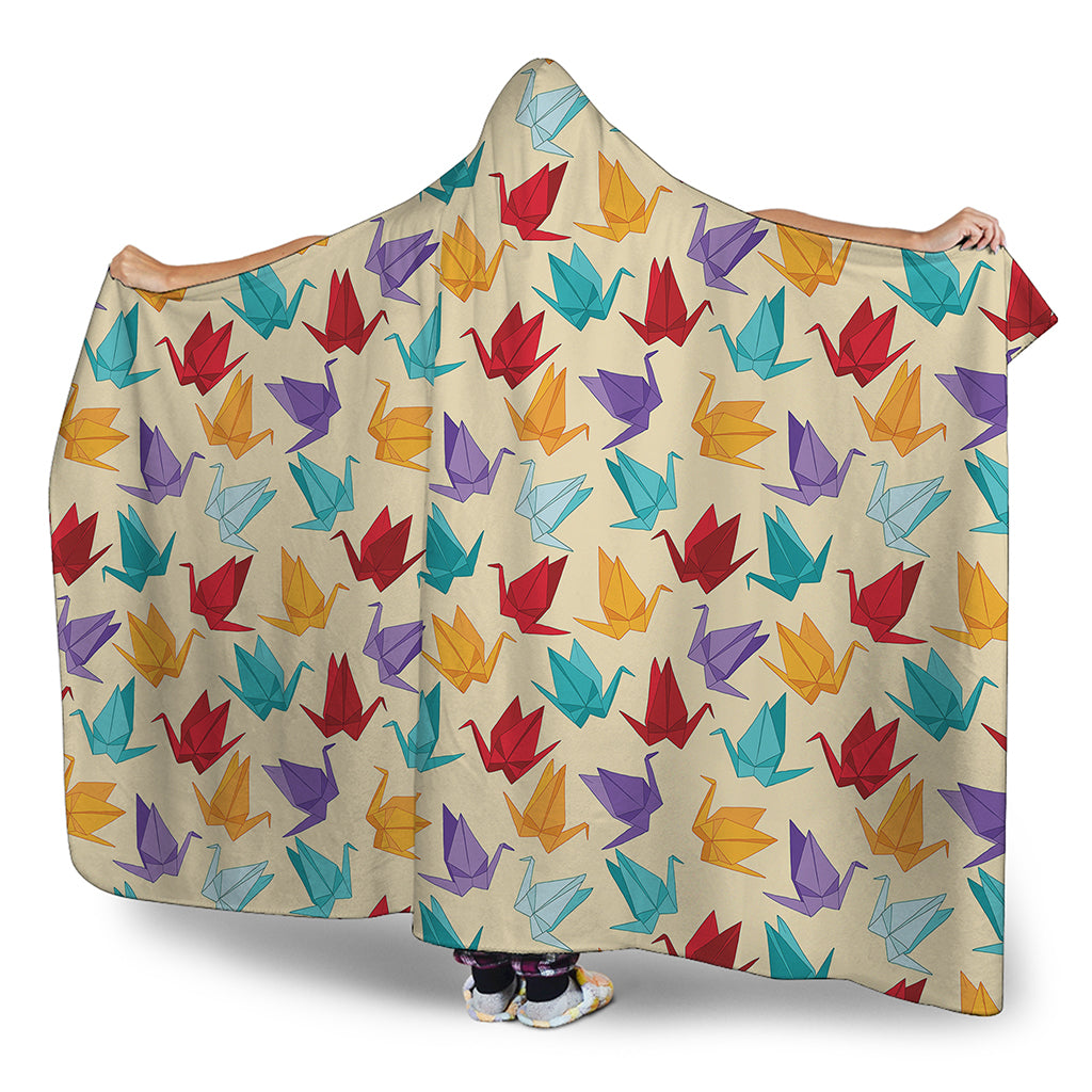 Colorful Origami Crane Pattern Print Hooded Blanket