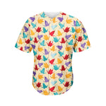 Colorful Origami Crane Pattern Print Men's Baseball Jersey