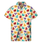 Colorful Origami Crane Pattern Print Men's Short Sleeve Shirt