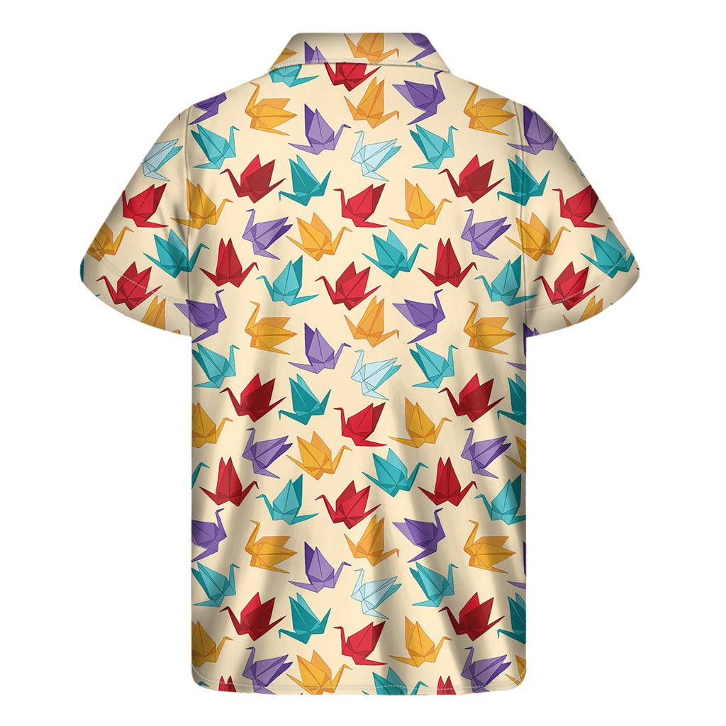 Colorful Origami Crane Pattern Print Men's Short Sleeve Shirt