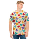 Colorful Origami Crane Pattern Print Men's T-Shirt