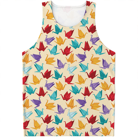 Colorful Origami Crane Pattern Print Men's Tank Top