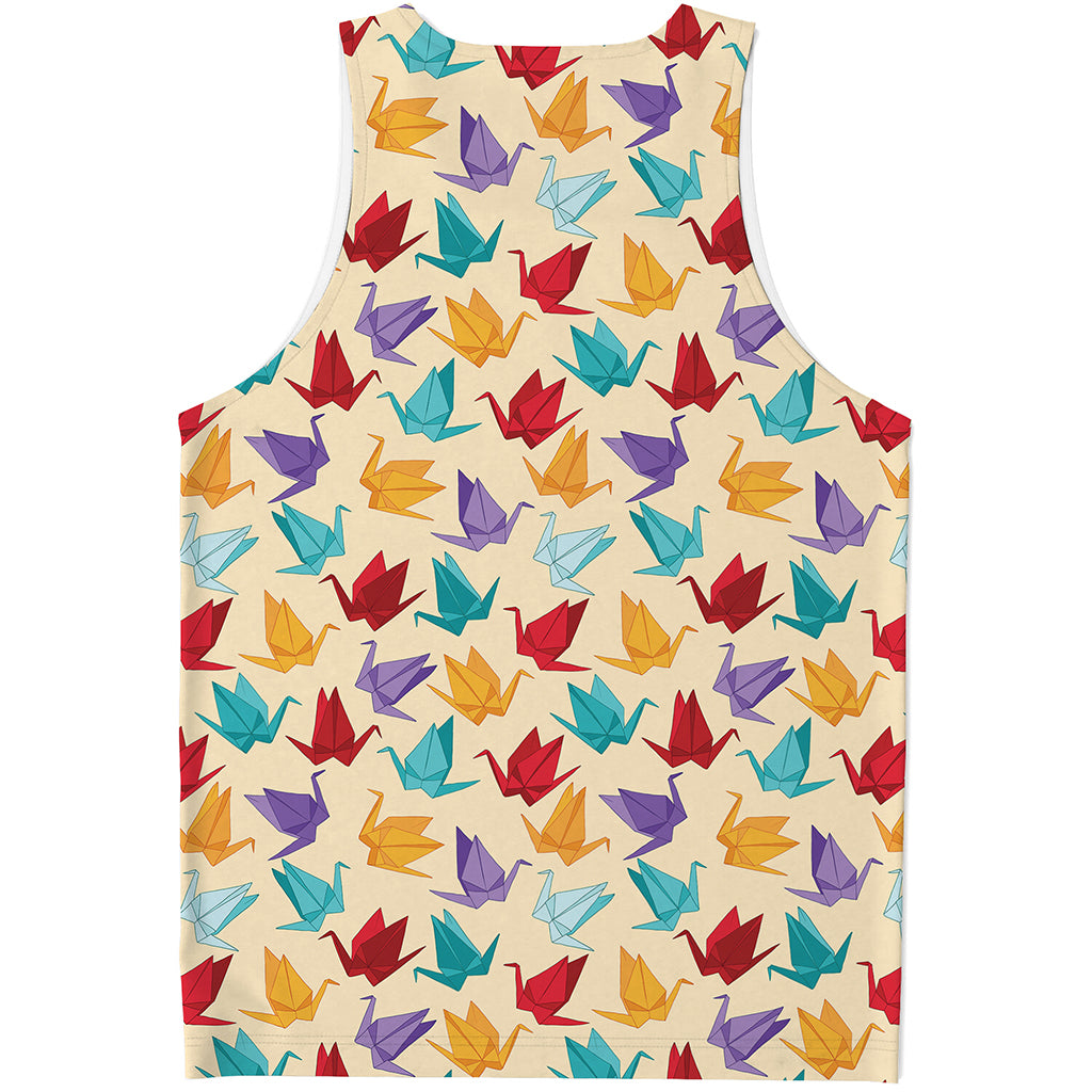 Colorful Origami Crane Pattern Print Men's Tank Top